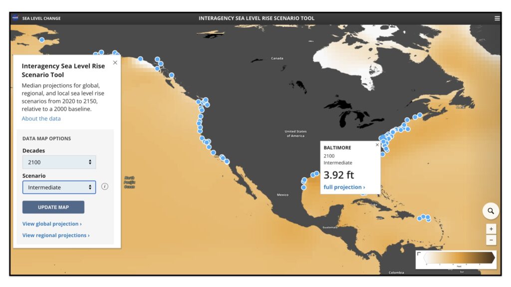 Sea Level Rise Scenario Tool Map